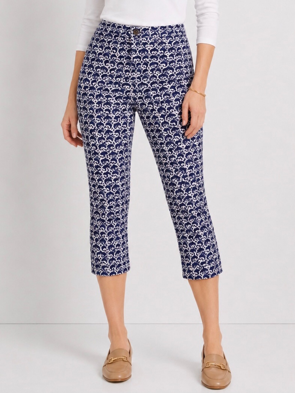 Talbots 12P Perfect Crop High Rise Pants Womens Navy Blue Print Abstract